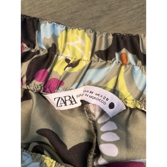 Zara Floral Patterned Womens Pants With Drawstring & Beaded Accents M - Picture 6 of 10